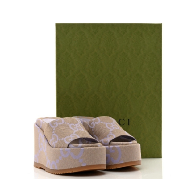 Gucci Monogram Jumbo GG Platform Slides 42 - Picture 6 of 9